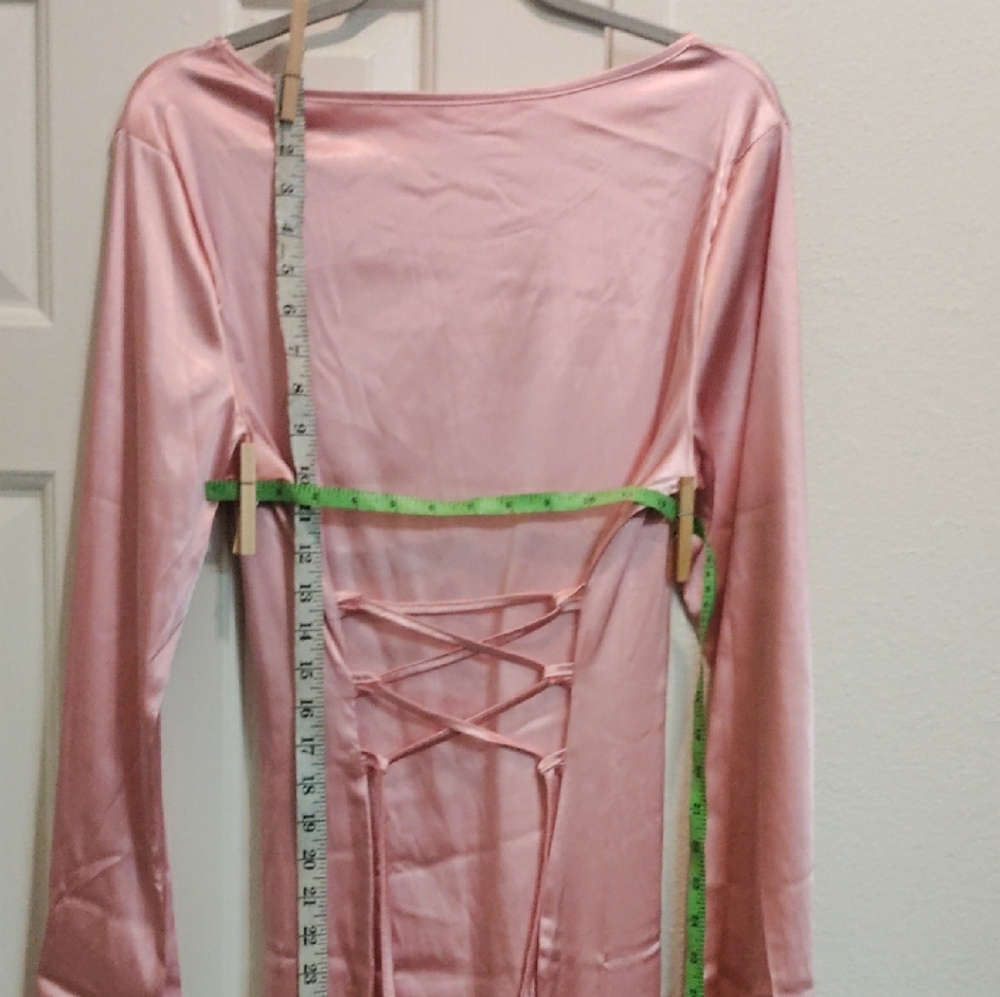 Pink Satin Polyester Lace-Up Dress